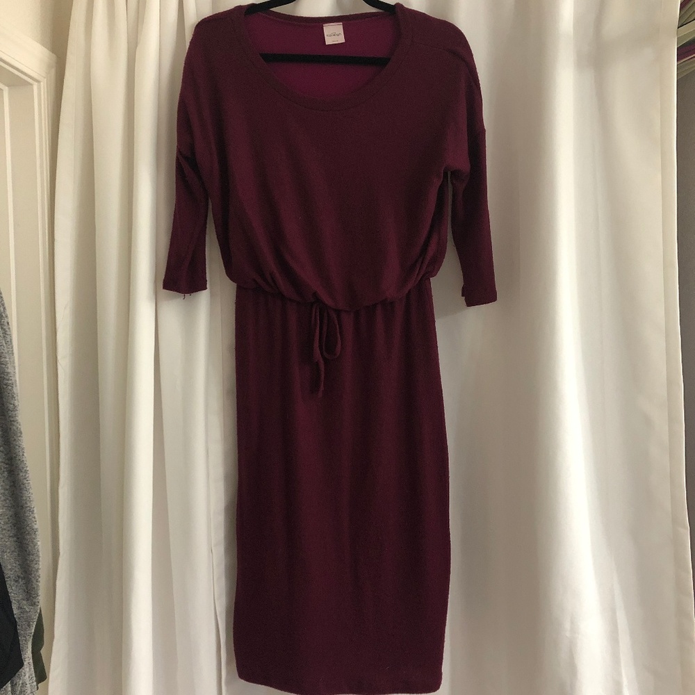 Maroon Fleece 3/4 Sleeve Length Dress